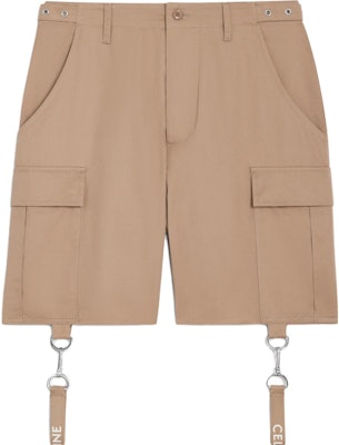 CELINE SS23 Beige Logo Print Pocket Shorts with Spring Buckle. 2Z383219I-02BG Order CELINE SS23 Beige Logo Print Pocket Shorts with Spring Buckle. 2Z383219I-02BG