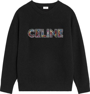 CELINE SS23 Sweater Rajut Hitam Logo Kristal Kasual. 2AG77445U-38NO Order CELINE SS23 Sweater Rajut Hitam Logo Kristal Kasual. 2AG77445U-38NO