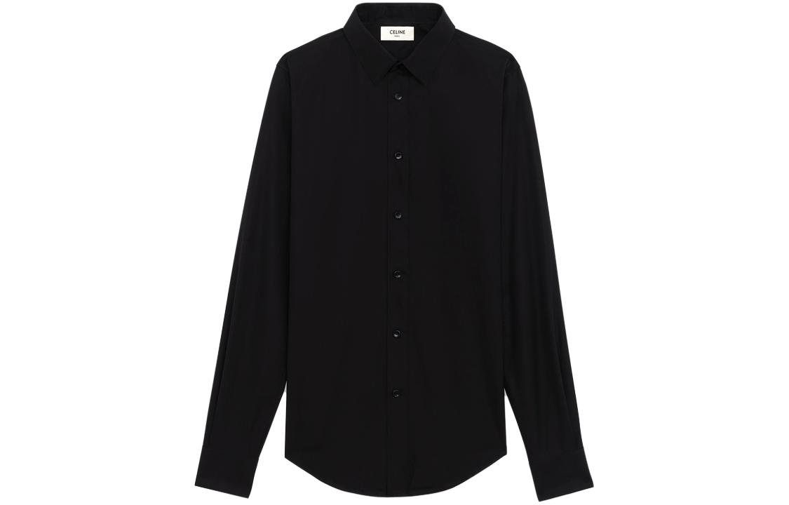 CELINE SS23  Black Long-Sleeve Solid Square-Neck Button-Up Shirt 2C069091F-38NO