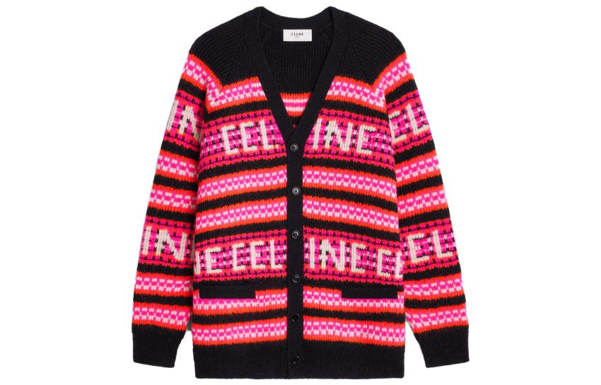 CELINE SS23  Black Striped Colorblock Knit V-Neck Sweater. 2AC91579S-24BK