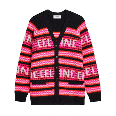 CELINE SS23 Black Striped Colorblock Knit V-Neck Sweater. 2AC91579S-24BK