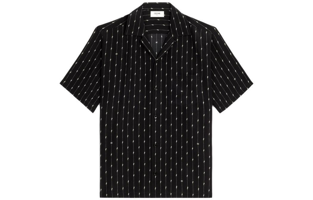 Order CELINE SS23  Black Striped Print Cuban Collar Short Sleeve Shirt. 2C946961R-38VA