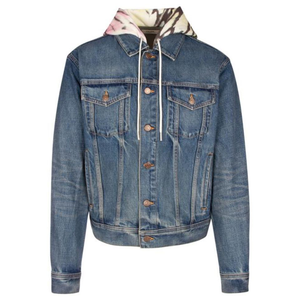 CELINE SS23  Blue Logo Print Denim Hoodie Jacket. 2Q660930F-07UW