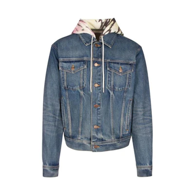 CELINE SS23 Blue Logo Print Denim Hoodie Jacket. 2Q660930F-07UW