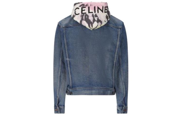 Lookbook CELINE SS23 Jaket Hoodie Denim Biru Logo Print. 2Q660930F-07UW