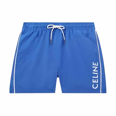 CELINE SS23 Blue Logo Print Mid-Waist Casual Shorts. 2Z393519U-07RB