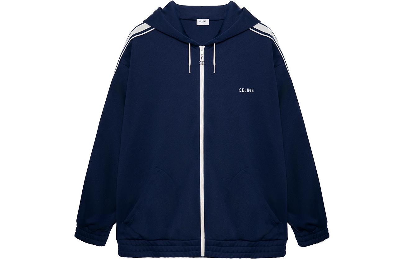 CELINE SS23  Blue Logo Print Zip-Up Hooded Jacket. 2Y58B121O-07OW