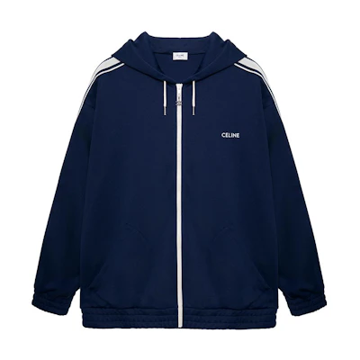 CELINE SS23 Blue Logo Print Zip-Up Hooded Jacket. 2Y58B121O-07OW