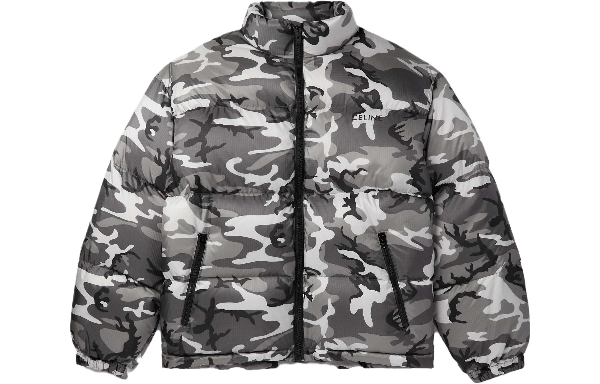 CELINE SS23  Camouflage Puffer Zipped Jacket in Gray Camo. 2W7711553-Q38