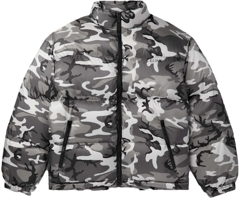 CELINE SS23 Camouflage Puffer Zipped Jacket in Gray Camo. 2W7711553-Q38 Order CELINE SS23 Camouflage Puffer Zipped Jacket in Gray Camo. 2W7711553-Q38