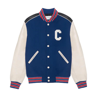 CELINE SS23 Colorblock Logo Baseball Jacket in Cobalt Blue. 2V56D896C-07CO