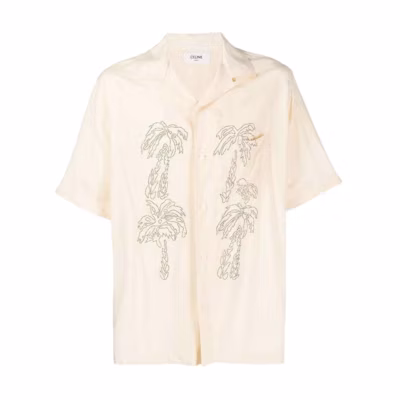 CELINE SS23 Geometric Pattern Short-Sleeve Button-Up Shirt. 2C947852C02BY