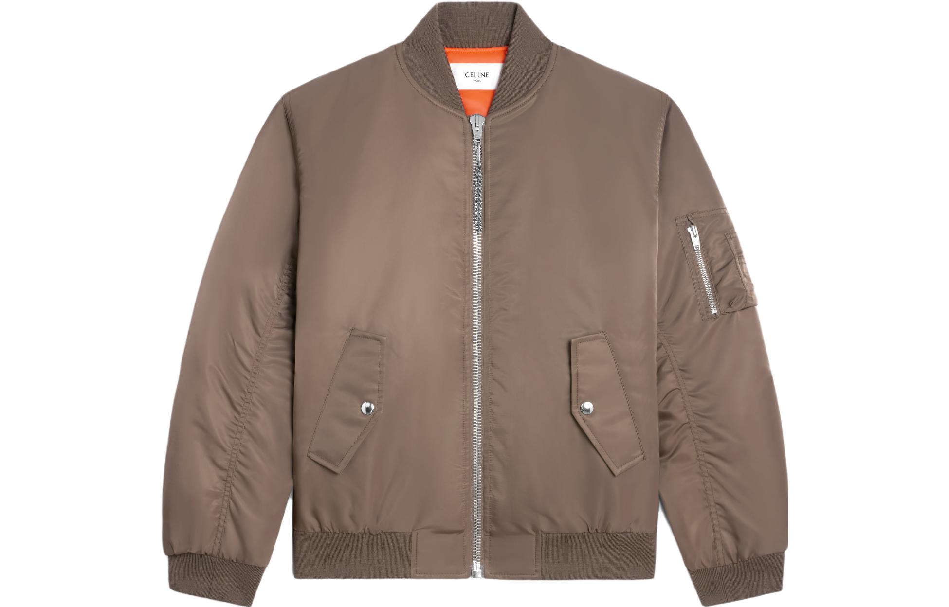 CELINE SS23  Gray Brown Back Logo Print Bomber Jacket. 2W426396E-18IP