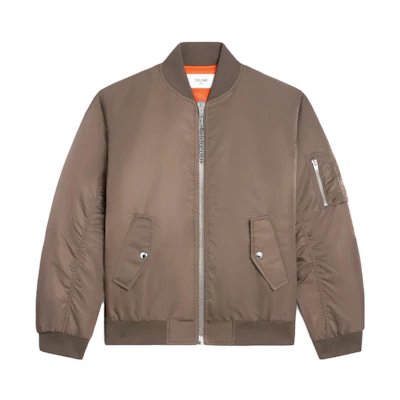CELINE SS23 Gray Brown Back Logo Print Bomber Jacket. 2W426396E-18IP