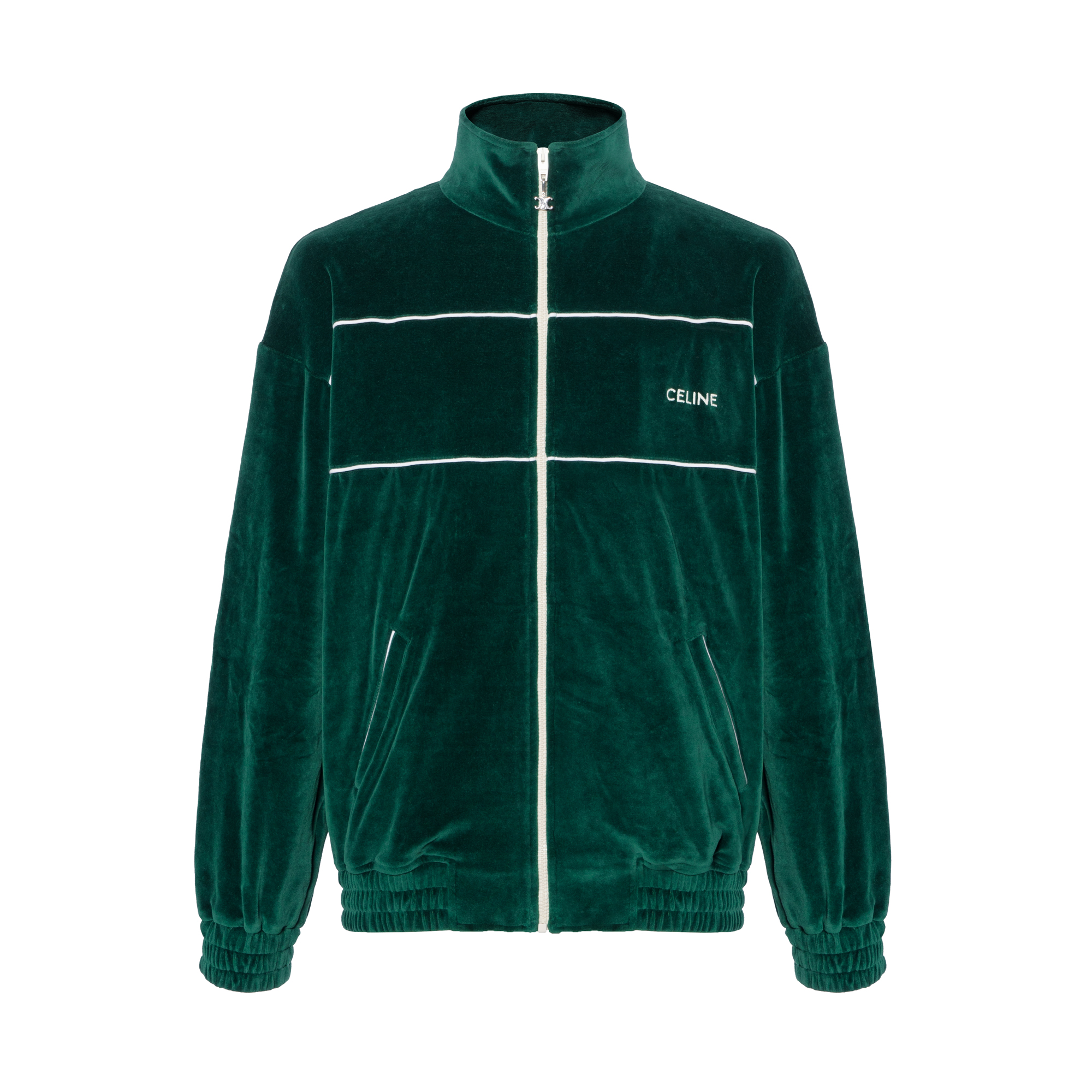 CELINE SS23  Green Logo Embroidered Long Sleeve Casual Jacket. 2Y69B679I-55VZ