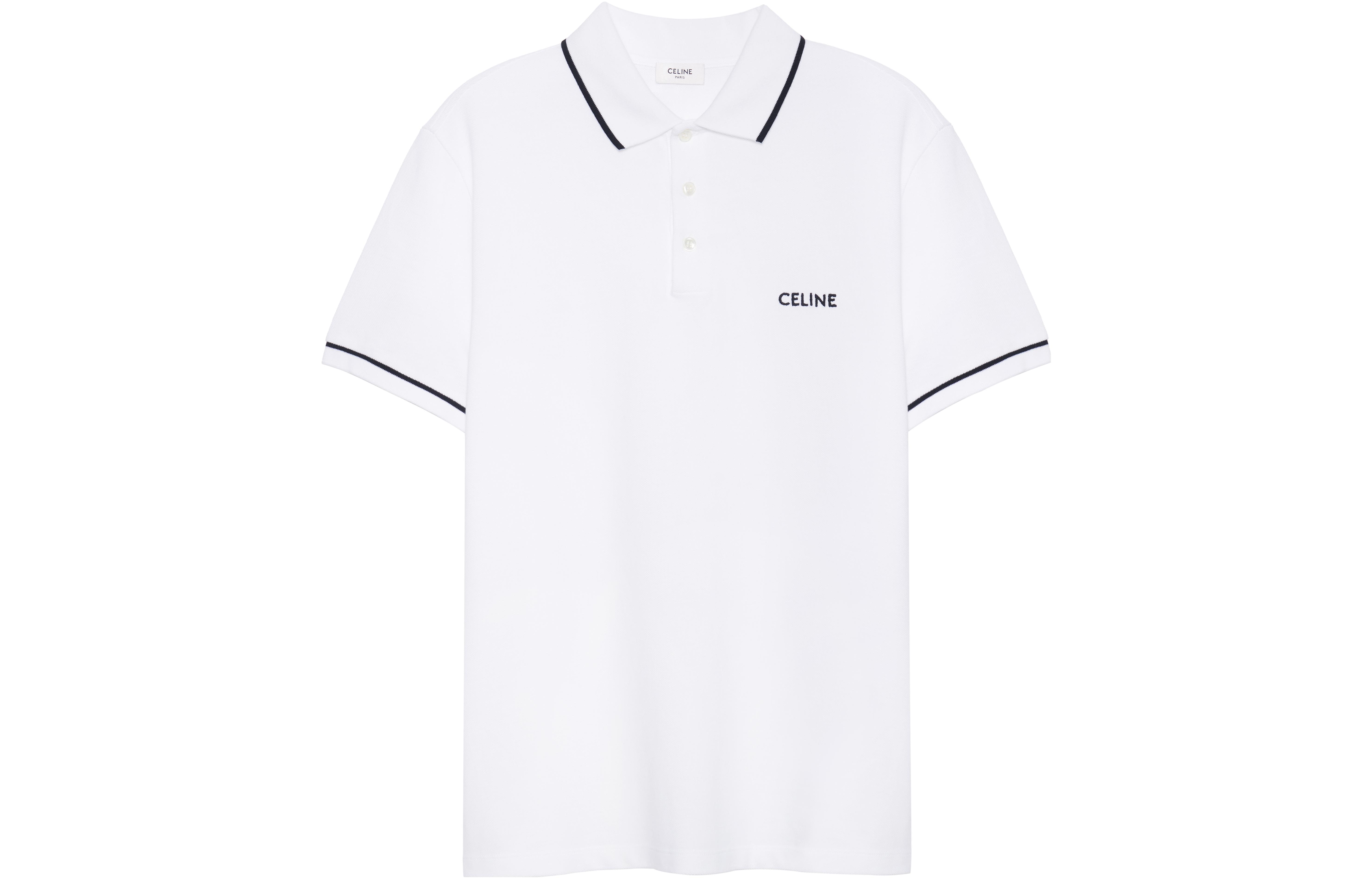 CELINE SS23  Striped Letter Pattern Short Sleeve Polo Shirt - White. 2X68E043F-01OB