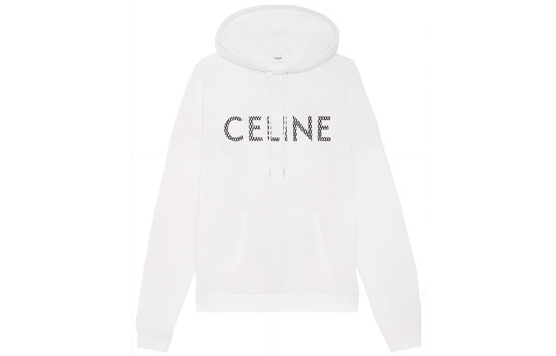 CELINE SS23  White Mesh Letter Print Relaxed Sweatshirt. 2Y570950P-01EA