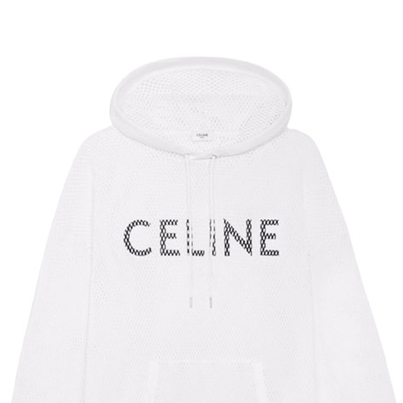 Shop CELINE SS23 Sudadera Relajada Blanca de Malla con Estampado de Letras. 2Y570950P-01EA