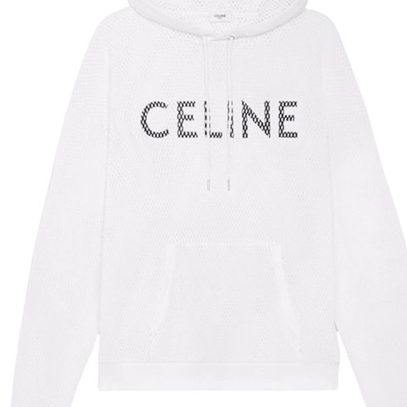 Sizing CELINE SS23 Sudadera Relajada Blanca de Malla con Estampado de Letras. 2Y570950P-01EA