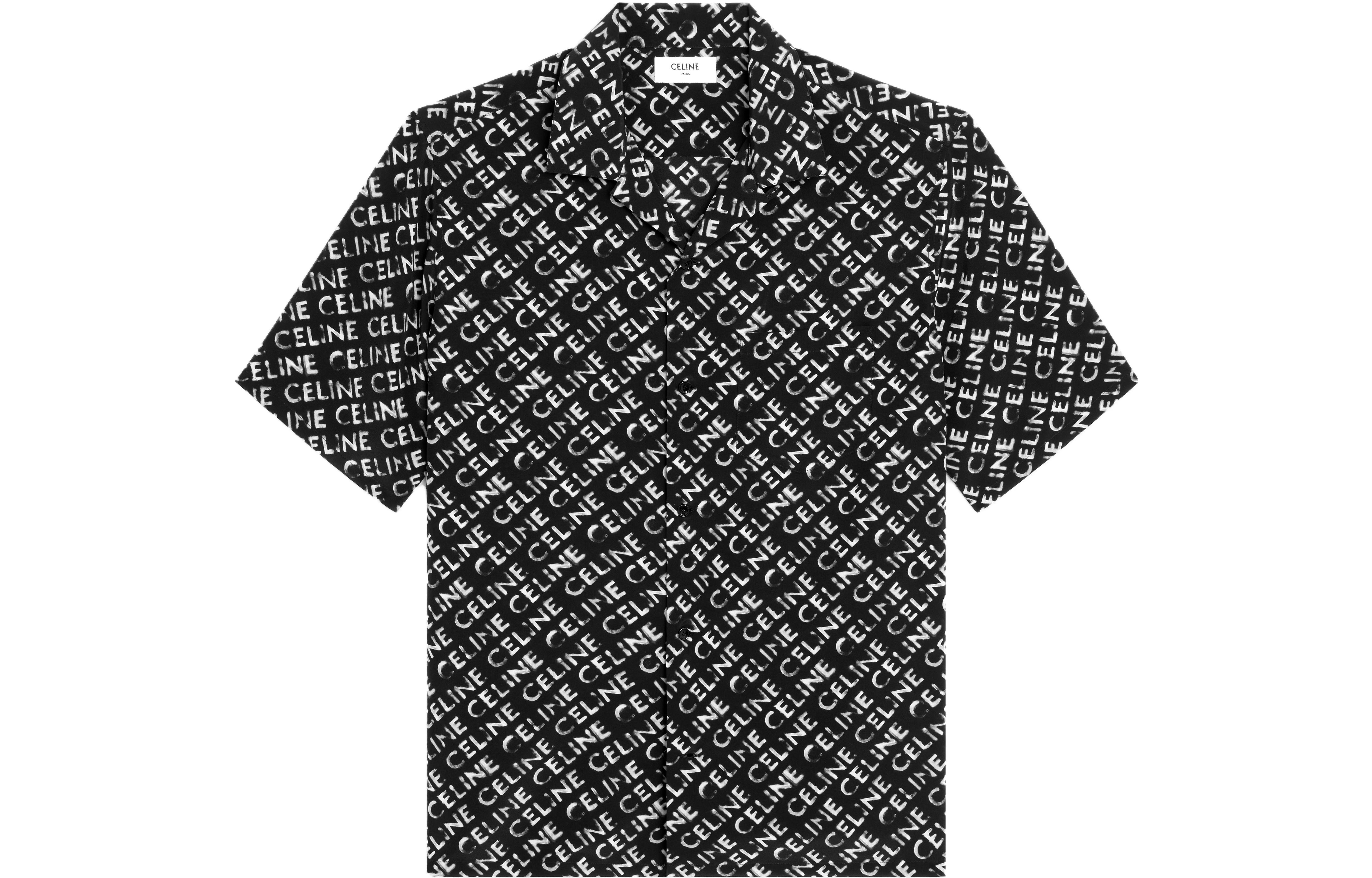 CELINE SS23 All-Over Letter Print Black Short-Sleeve Shirt 2C946748T-38CE