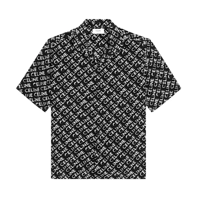 CELINE SS23 All-Over Letter Print Black Short-Sleeve Shirt 2C946748T-38CE