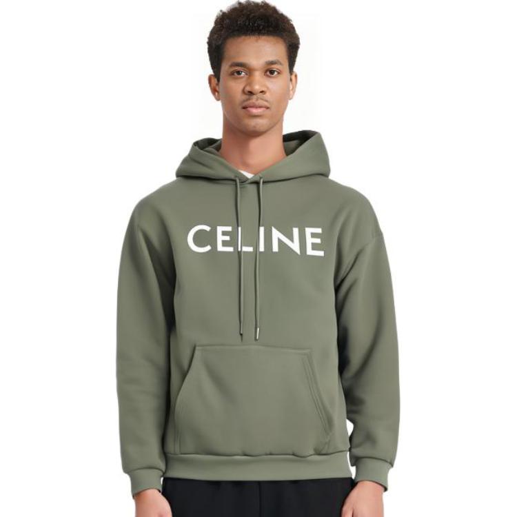 Shop CELINE SS23 Bauhaus Cetakan Huruf Hoodie Hijau Lelaki 2Y321670Q-02KF