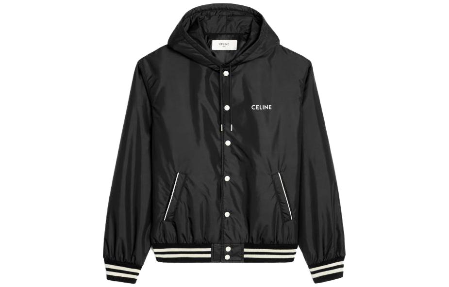 Celine SS23 Black Hooded Logo Print Button-Up Jacket 2W838495M-38NO