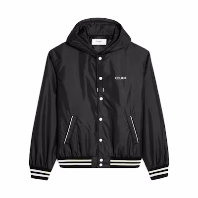 Celine SS23 Black Hooded Logo Print Button-Up Jacket 2W838495M-38NO