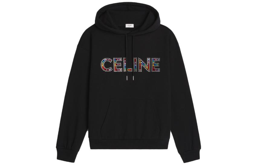 Celine SS23 Black Hoodie with Letter Logo Print Pattern 2Y87B670Q-38ML