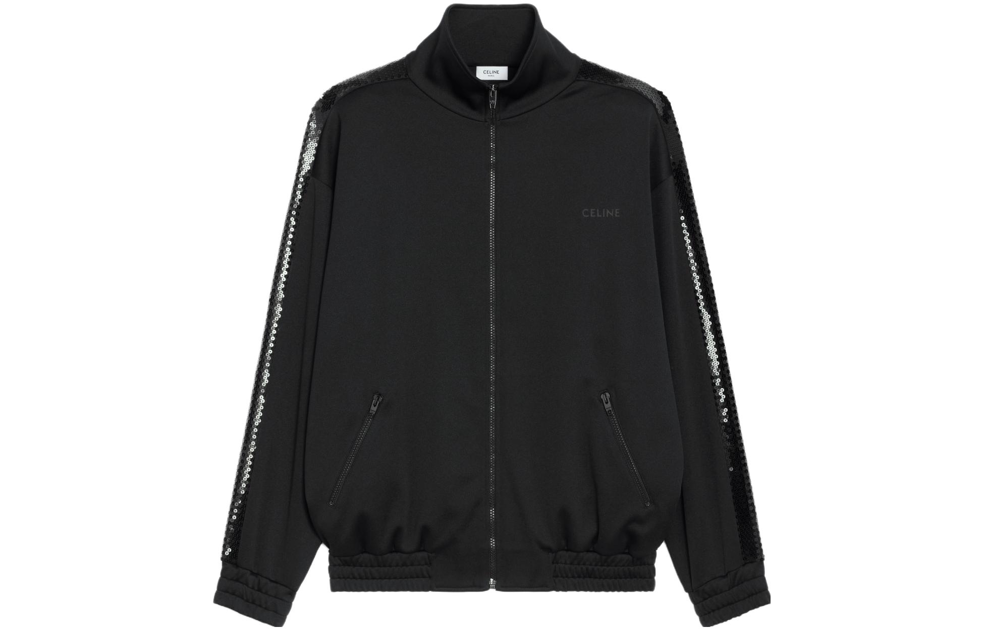 Celine SS23 Black Zip-Up Jacket with Logo Print Long Sleeves Casual Style 2Y892121O-38NO