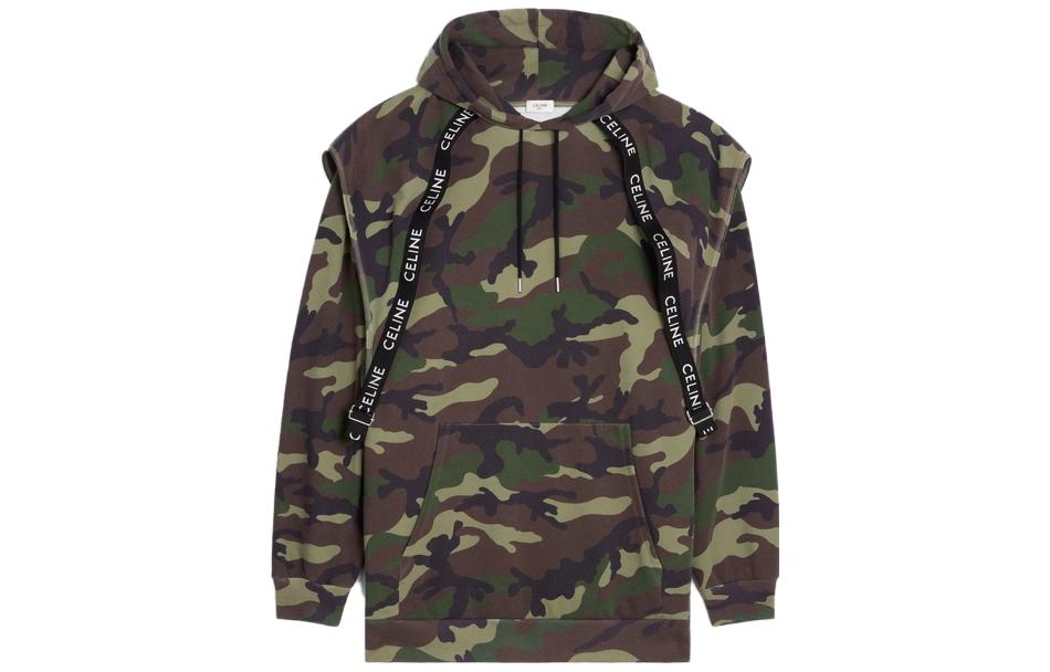 Celine SS23 Camouflage Hooded Pullover Sweatshirt Army Green 2Y85A885M-02YX
