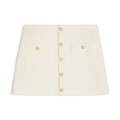 CELINE SS23 Chalk White Mid-Rise Casual Skirt with Button Details. 2J638371R-01RD
