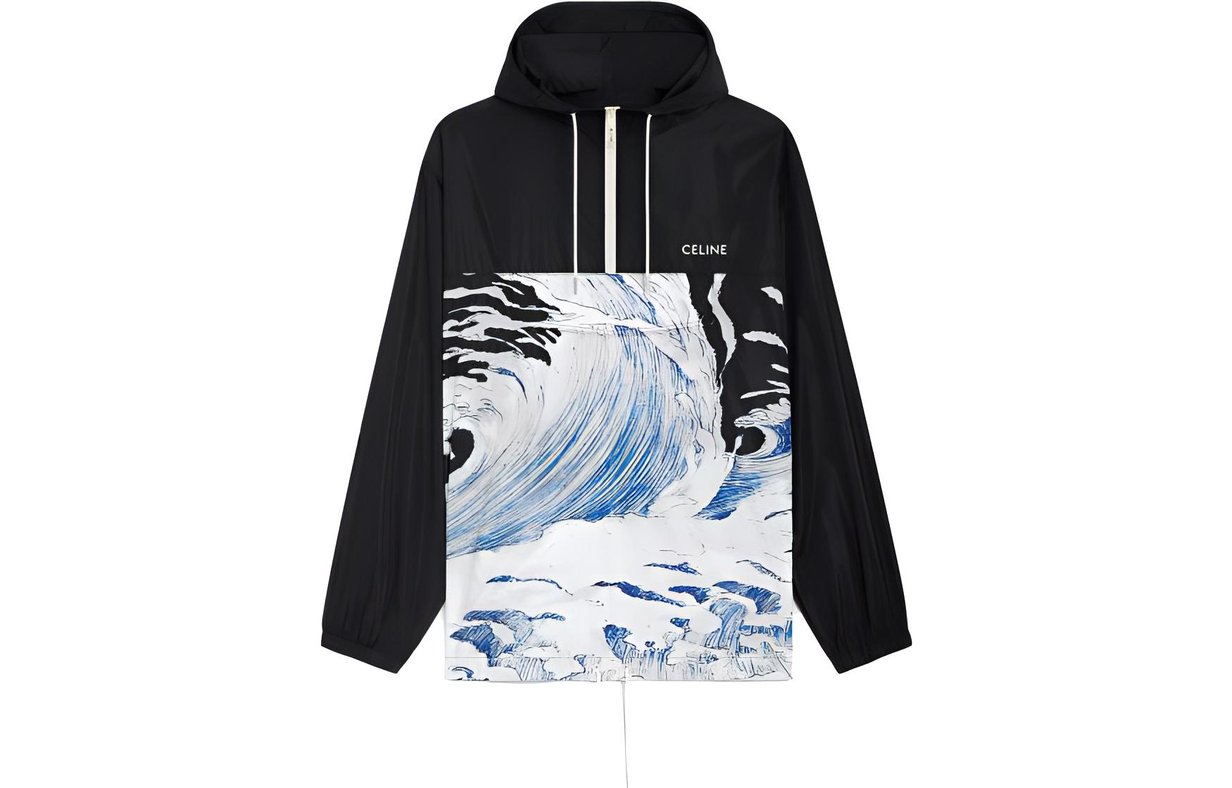 Celine SS23 Color-Block Wave Print Hooded Jacket 2W875398U-96NB