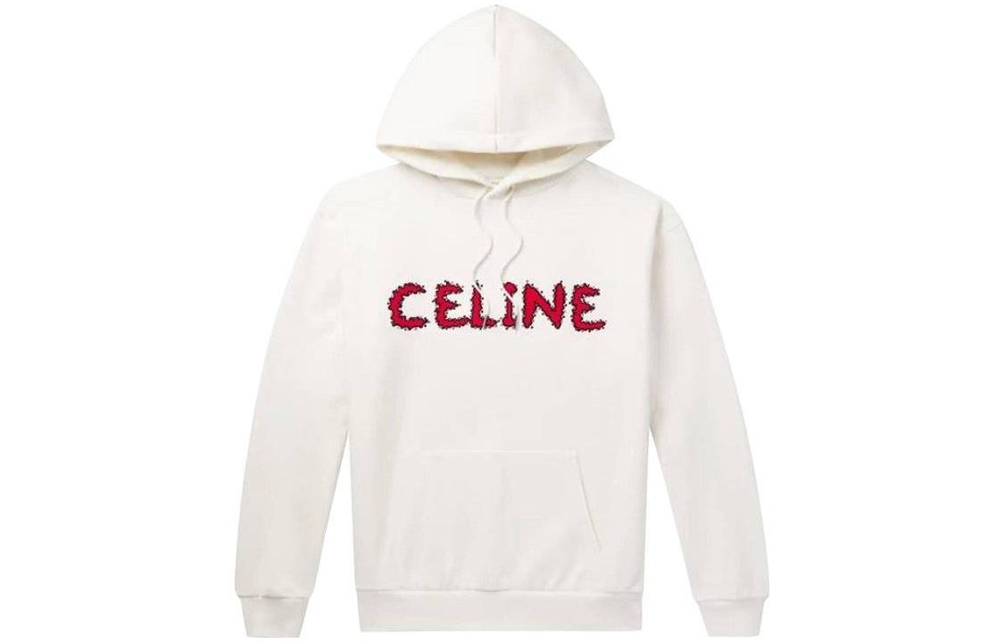 CELINE SS23 Distressed Letter Print Pullover Hoodie  White 2Y88B670Q-01AG