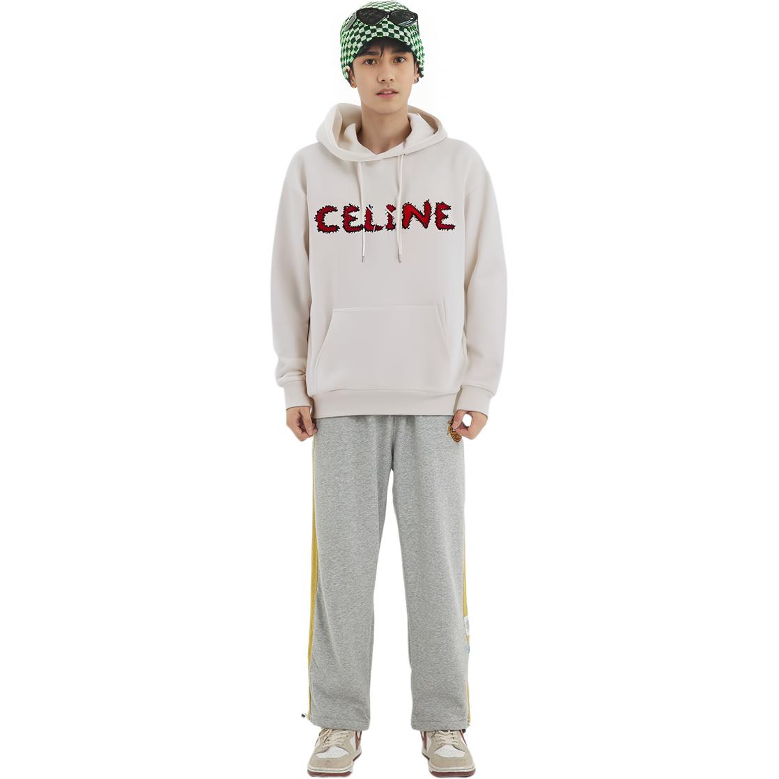 Shop CELINE SS23 字母印花破壞風連帽衫 白色 2Y88B670Q-01AG