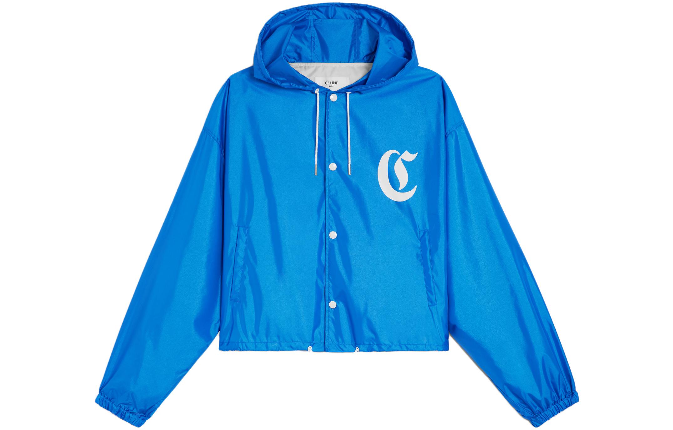 Celine SS23 Geometric Print Hooded Button-Up Jacket Gem Blue 2W844495M-07RB