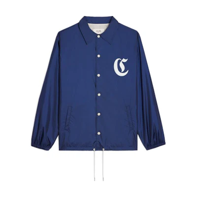Celine SS23 Navy Nylon Long Coach Jacket with Logo Print 2W864495M-07OC