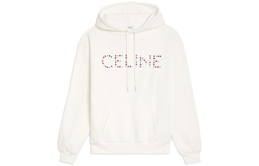 Celine SS23 Rhinestone Cotton Fleece Hoodie White 2Y89B670Q-01LE