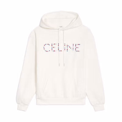 Celine SS23 Rhinestone Cotton Fleece Hoodie White 2Y89B670Q-01LE