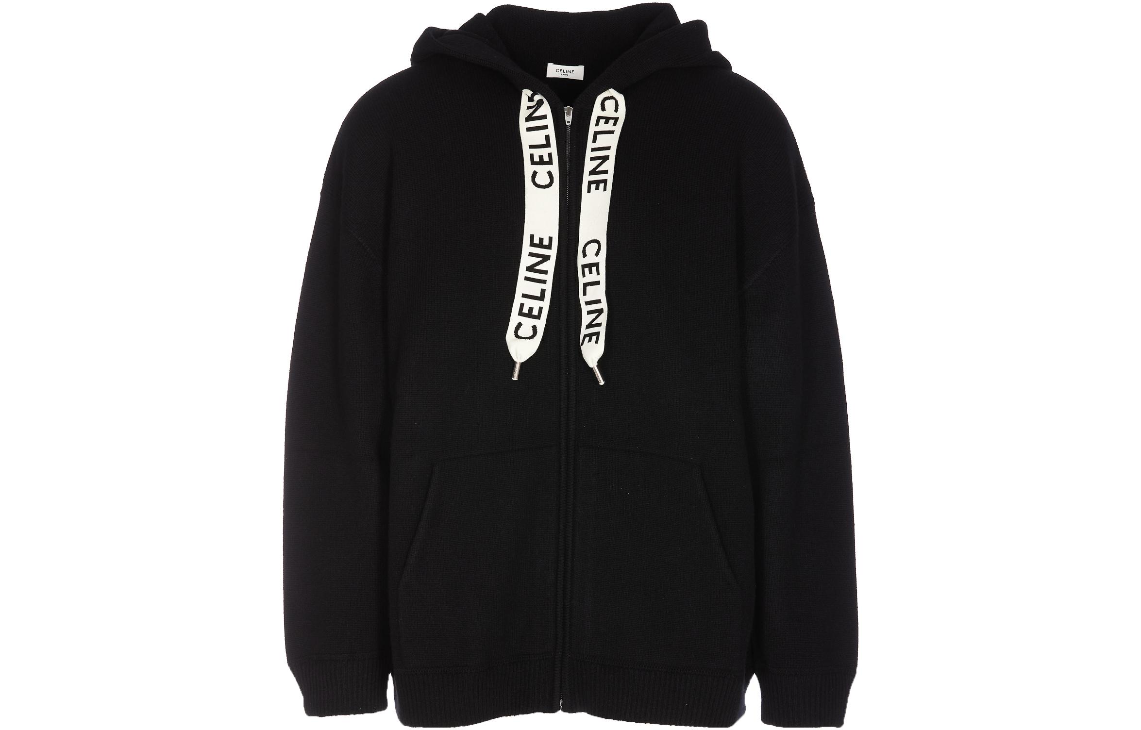 Celine SS23 Solid Color Hoodie with Logo Print and Drawstring Men’s Black 2A77O402P-38NO