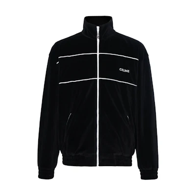 Celine SS23 Striped Embroidered Logo Stand Collar Jacket Black 2Y69B748Q-38AW