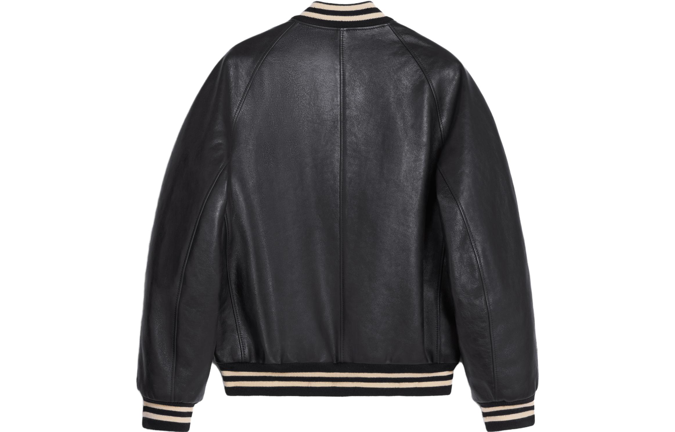 Lookbook CELINE SS23 Striped Letter Single-Breasted Baseball Collar Leather Jacket Black Men 2EC24132O-38NI