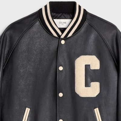 CELINE SS23 Striped Letter Single-Breasted Baseball Collar Leather Jacket Black Men 2EC24132O-38NI Shop CELINE SS23 Striped Letter Single-Breasted Baseball Collar Leather Jacket Black Men 2EC24132O-38NI