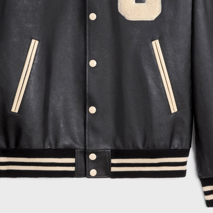 Details for CELINE SS23 Striped Letter Single-Breasted Baseball Collar Leather Jacket Black Men 2EC24132O-38NI