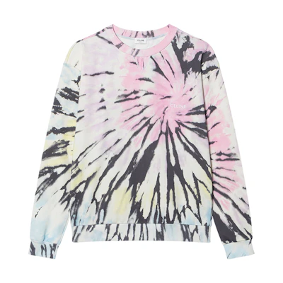 CELINE SS23 Tie-Dye Logo Print Long Sleeve Sweatshirt Multicolor . 2Y53C647V-14PX
