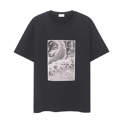CELINE SS23 Wave Print Casual Crewneck Short Sleeve T-Shirt Black . 2X45F671Q-38AW