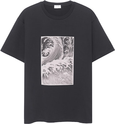 CELINE SS23 Kaos Hitam Wave Print Crewneck Lengan Pendek Santai. 2X45F671Q-38AW Order CELINE SS23 Kaos Hitam Wave Print Crewneck Lengan Pendek Santai. 2X45F671Q-38AW