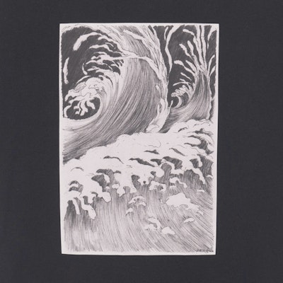 CELINE SS23 Kaos Hitam Wave Print Crewneck Lengan Pendek Santai. 2X45F671Q-38AW Sizing CELINE SS23 Kaos Hitam Wave Print Crewneck Lengan Pendek Santai. 2X45F671Q-38AW