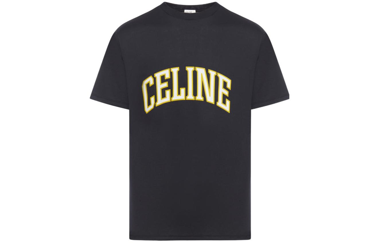 CELINE SS24  Black Letter Print Crewneck T-Shirt. 2X60L671Q-38YG