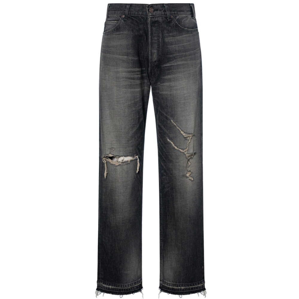 CELINE SS24  Black Low-Rise Distressed Button-Fly Jeans. 2N785247Y-06CK